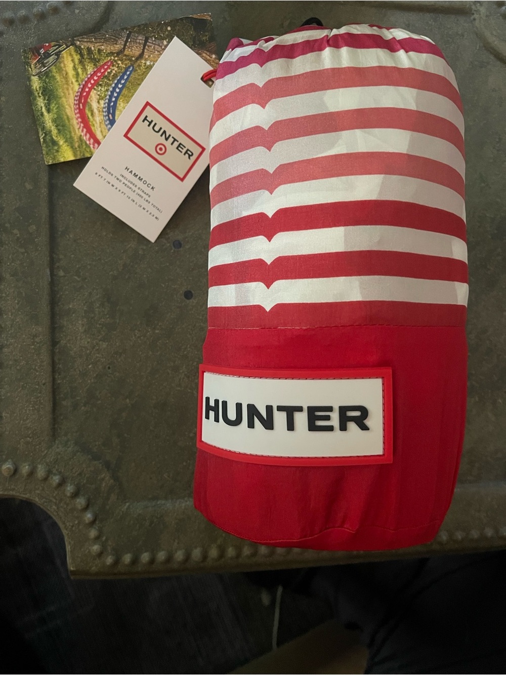 Hunter Pink Red & White Striped Packable Hammock